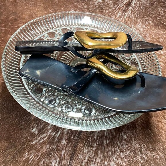 Jeffrey Campbell Linques Flip Flop | Black/Gold | Women’s 7 | Pre-Loved - Picture 4 of 8